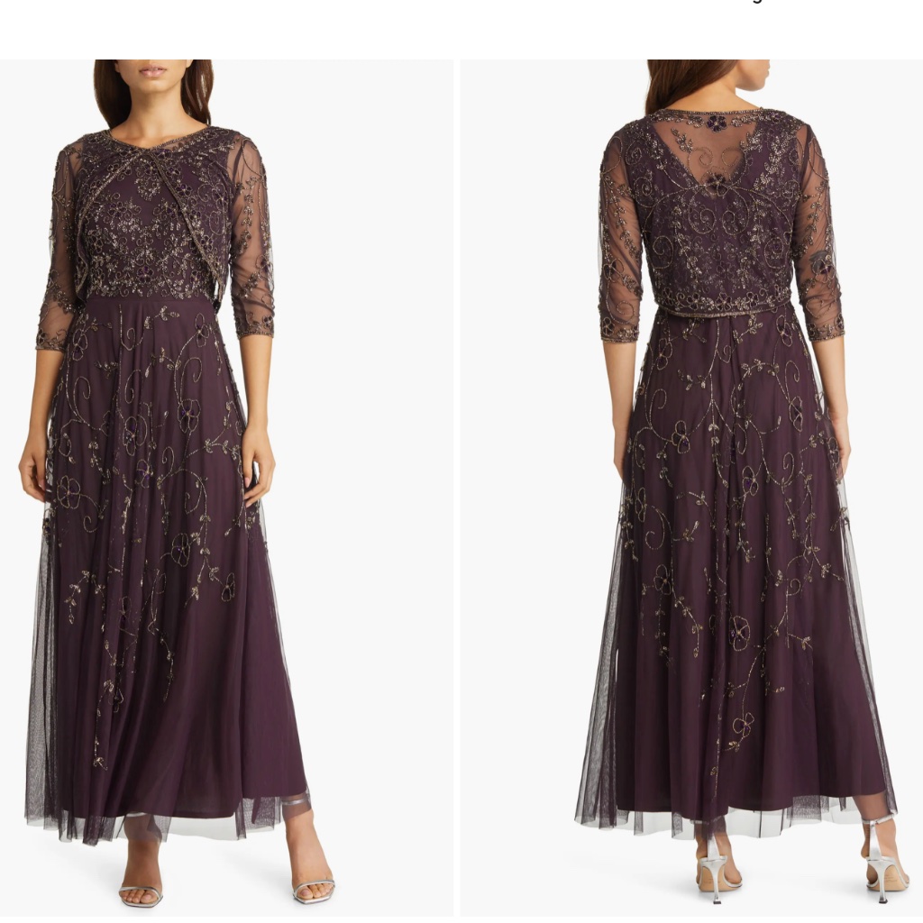 Pisarro Nights: Beaded Mesh Gown With Jacket (Nwt)